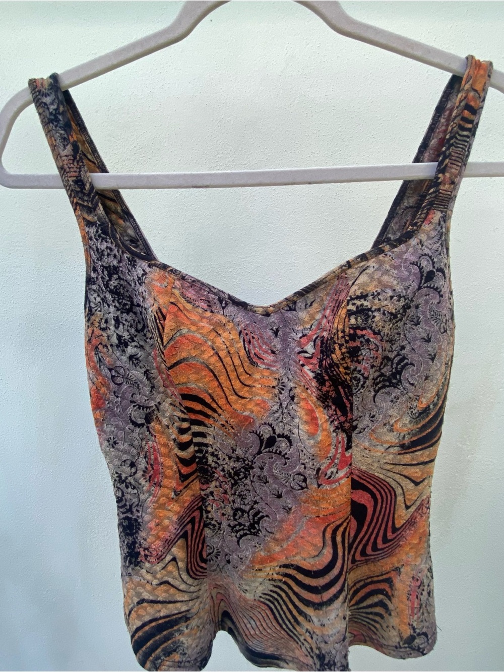 Y2K EURO Orange & Black Abstract Swirl Tank Top Size Medium